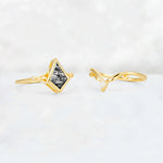 Kite Cut Black Rutilated Quartz Nature-Inspired Bridal Ring Set - Additional view