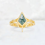 Kite Cut Moss Agate Nature-Inspired Bridal Ring Set - Yellow-Gold