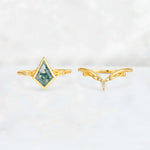 Kite Cut Moss Agate Nature-Inspired Bridal Ring Set - Rose-Gold