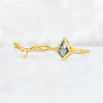 Kite Cut Moss Agate Nature-Inspired Bridal Ring Set - White-Gold