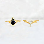 Kite Cut Black Onyx Nature-Inspired Bridal Ring Set - Rose-Gold