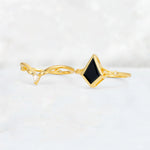 Kite Cut Black Onyx Nature-Inspired Bridal Ring Set - White-Gold