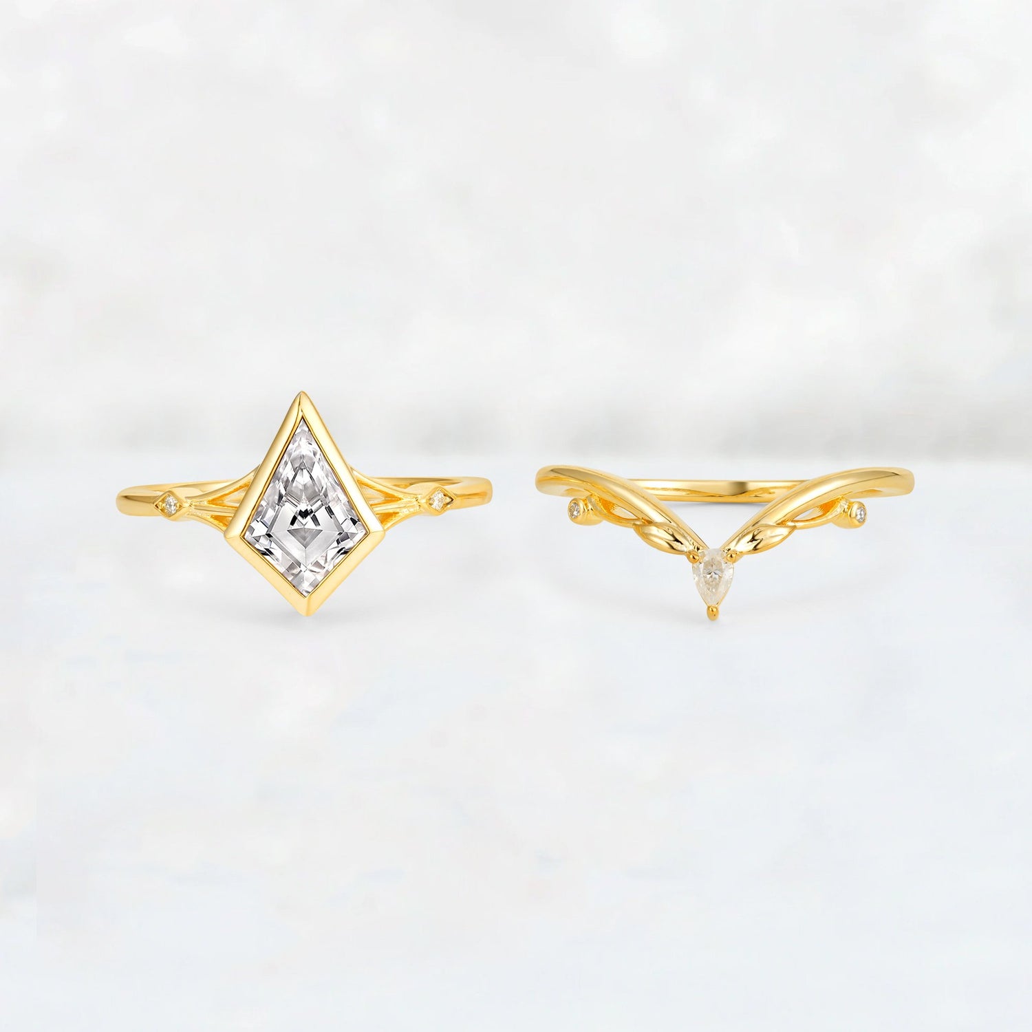 Kite Cut Lab Diamond Nature-Inspired Bridal Ring Set - Rose-Gold