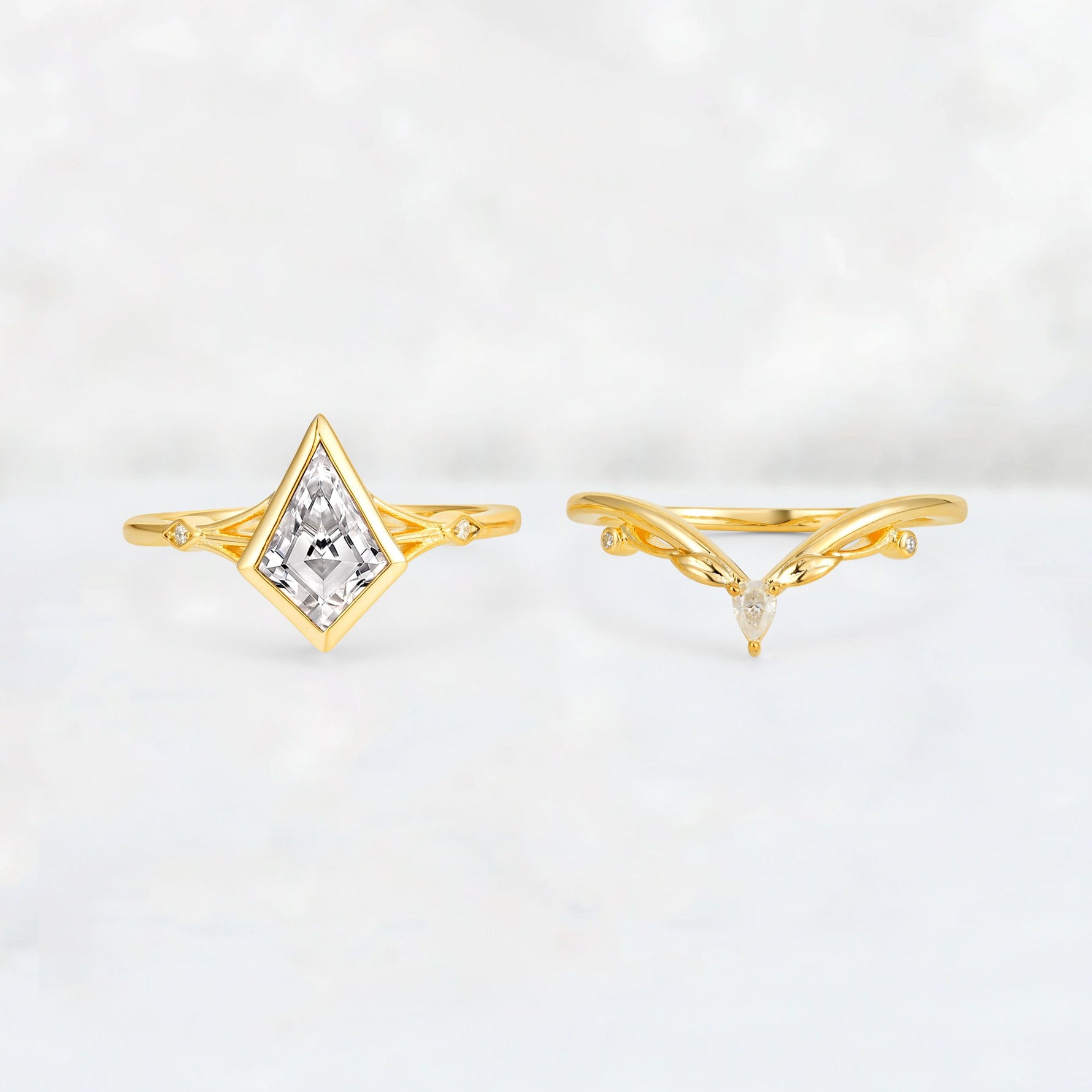 Kite Cut Lab Diamond Nature-Inspired Bridal Ring Set - Rose-Gold