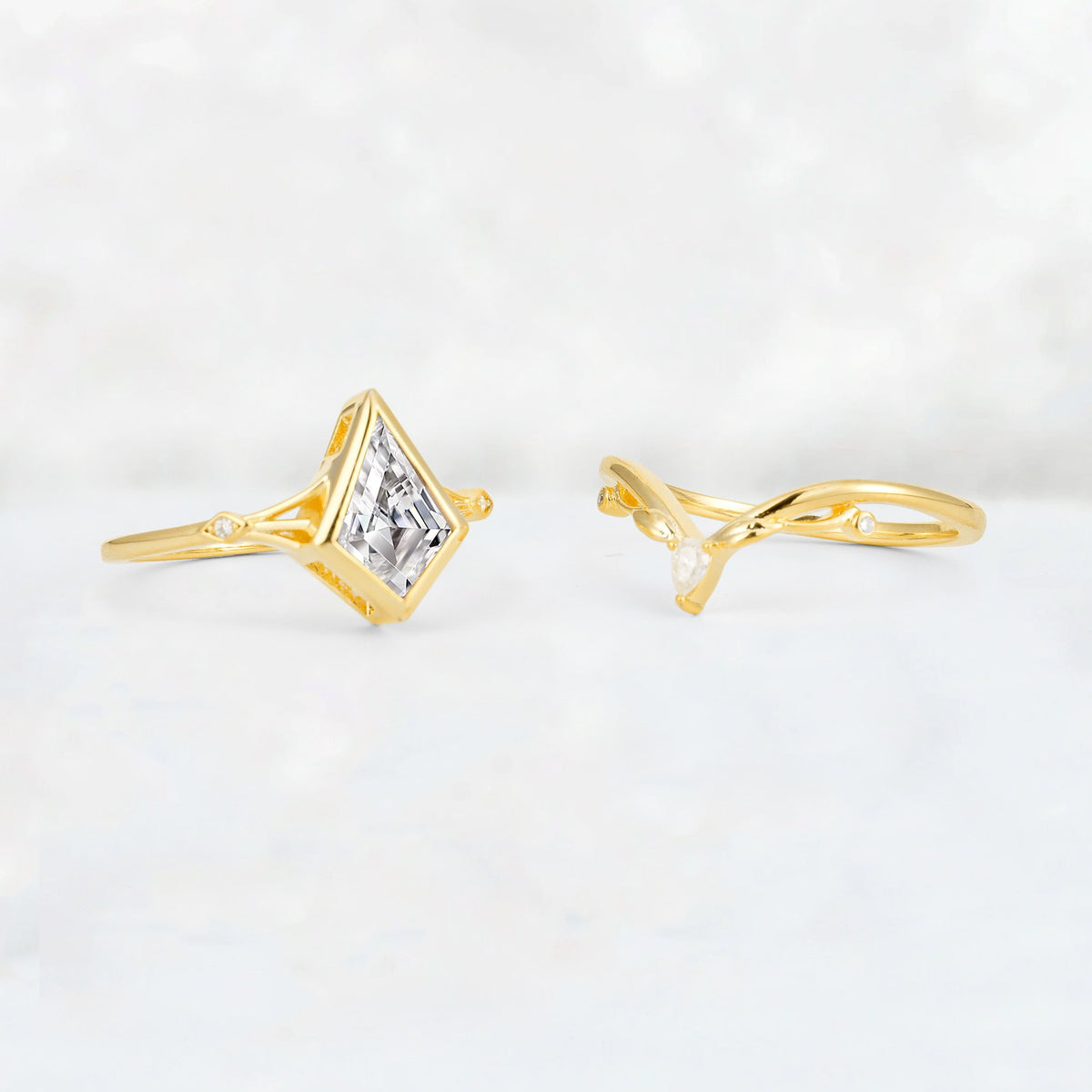 Kite Cut Lab Diamond Nature-Inspired Bridal Ring Set - Additional view