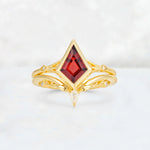Kite Cut Garnet Nature-Inspired Bridal Ring Set - Yellow-Gold