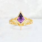 Kite Cut Amethyst Nature-Inspired Bridal Ring Set - Yellow-Gold
