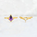 Kite Cut Amethyst Nature-Inspired Bridal Ring Set - Rose-Gold