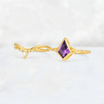 Kite Cut Amethyst Nature-Inspired Bridal Ring Set - White-Gold