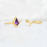 Kite Cut Amethyst Nature-Inspired Bridal Ring Set - Additional view
