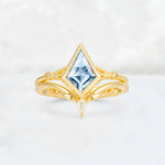 Kite Cut Aquamarine Nature-Inspired Bridal Ring Set - Yellow-Gold