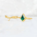 Kite Cut Emerald Nature-Inspired Bridal Ring Set - White-Gold