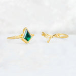 Kite Cut Emerald Nature-Inspired Bridal Ring Set - Additional view