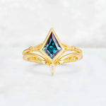 Kite Cut Alexandrite Nature-Inspired Bridal Ring Set - Yellow-Gold