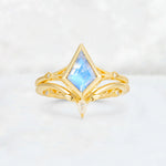Kite Cut Moonstone Nature-Inspired Bridal Ring Set - Yellow-Gold