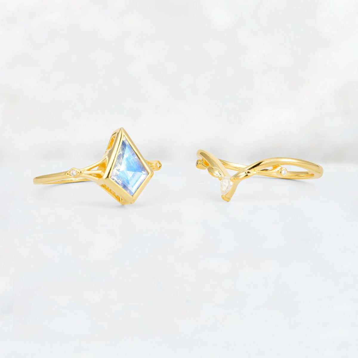 Kite Cut Moonstone Nature-Inspired Bridal Ring Set - Additional view