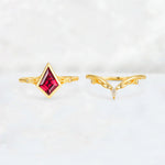 Kite Cut Ruby Nature-Inspired Bridal Ring Set - Rose-Gold
