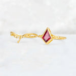Kite Cut Ruby Nature-Inspired Bridal Ring Set - White-Gold