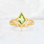Kite Cut Peridot Nature-Inspired Bridal Ring Set - Yellow-Gold
