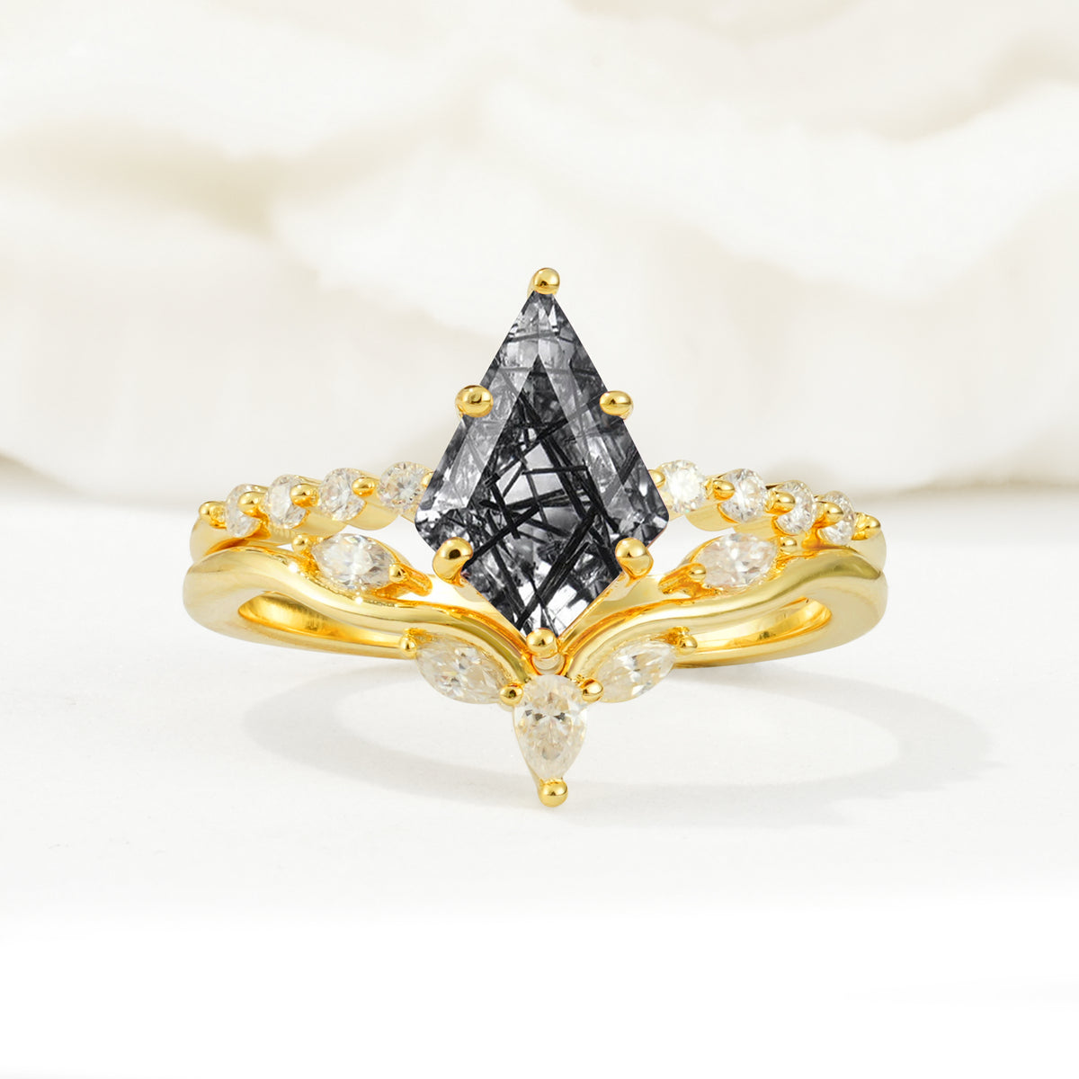 SR17094 Black Rutilated Quartz Ring - Yellow-Gold