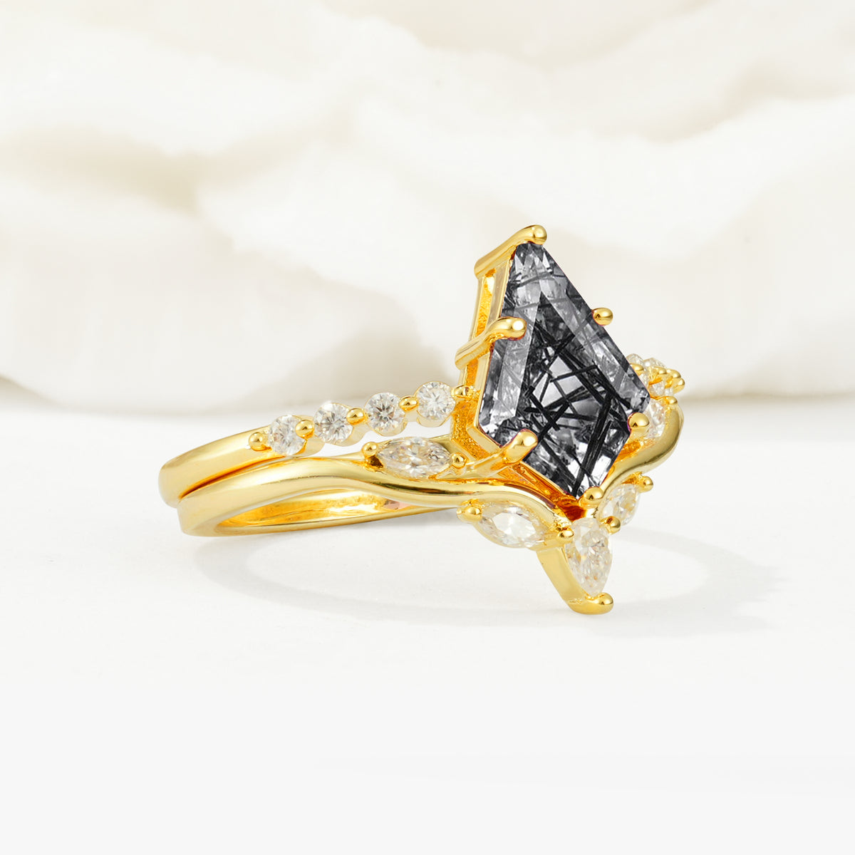 SR17094 Black Rutilated Quartz Ring - Rose-Gold