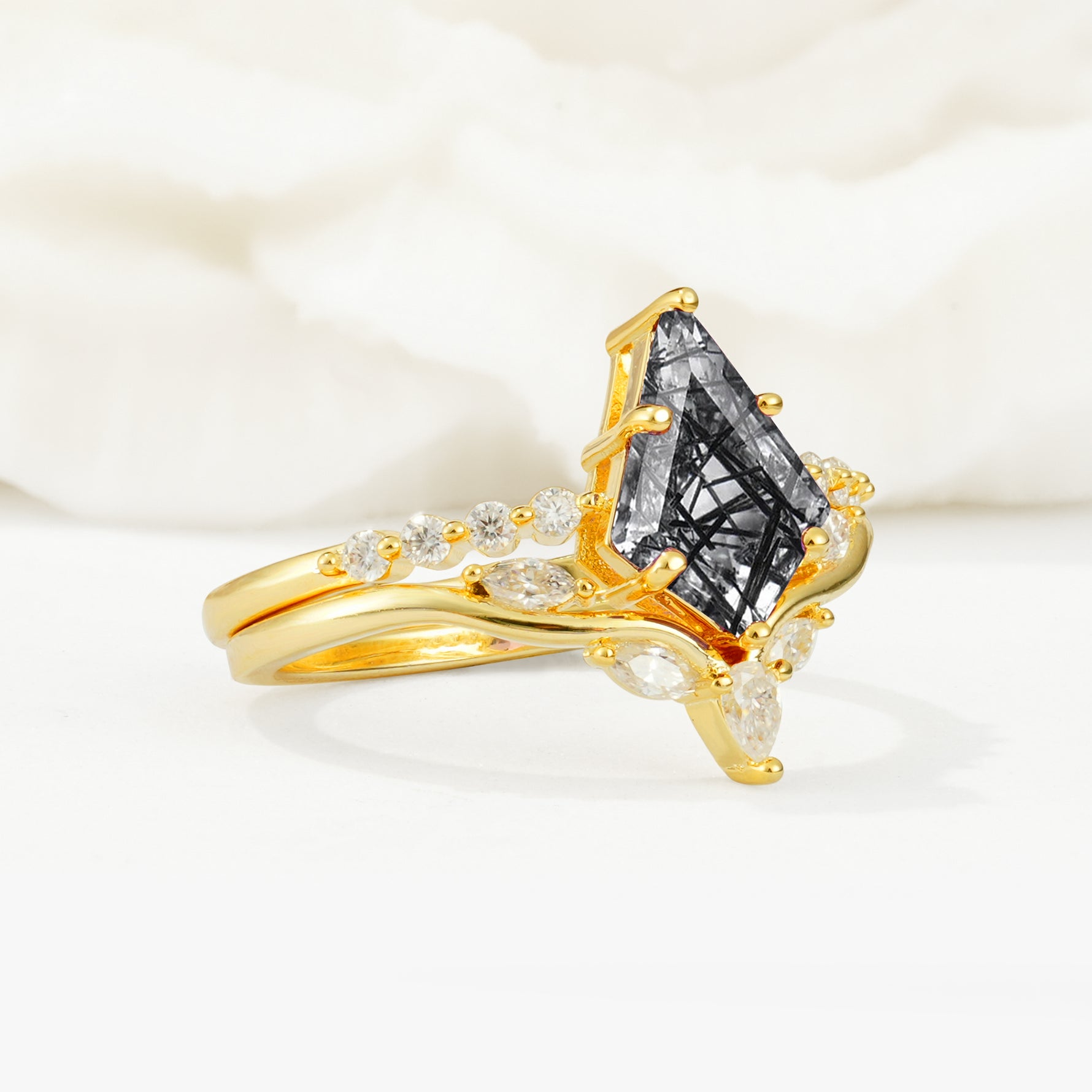 SR17094 Black Rutilated Quartz Ring - Rose-Gold