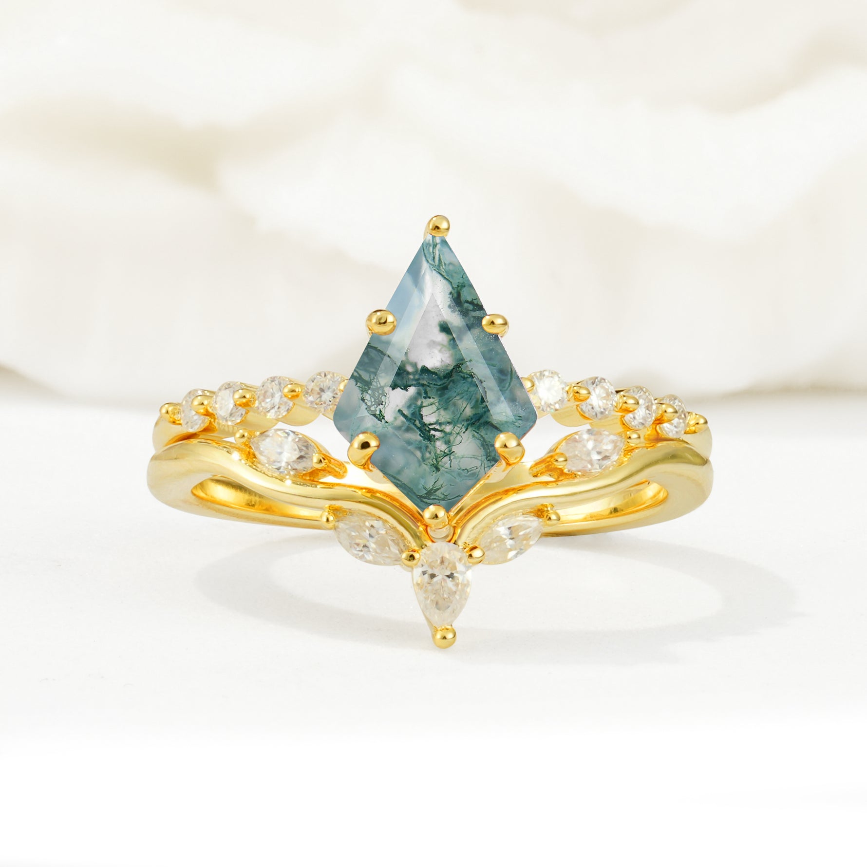 SR17094 Moss Agate Ring - Yellow-Gold