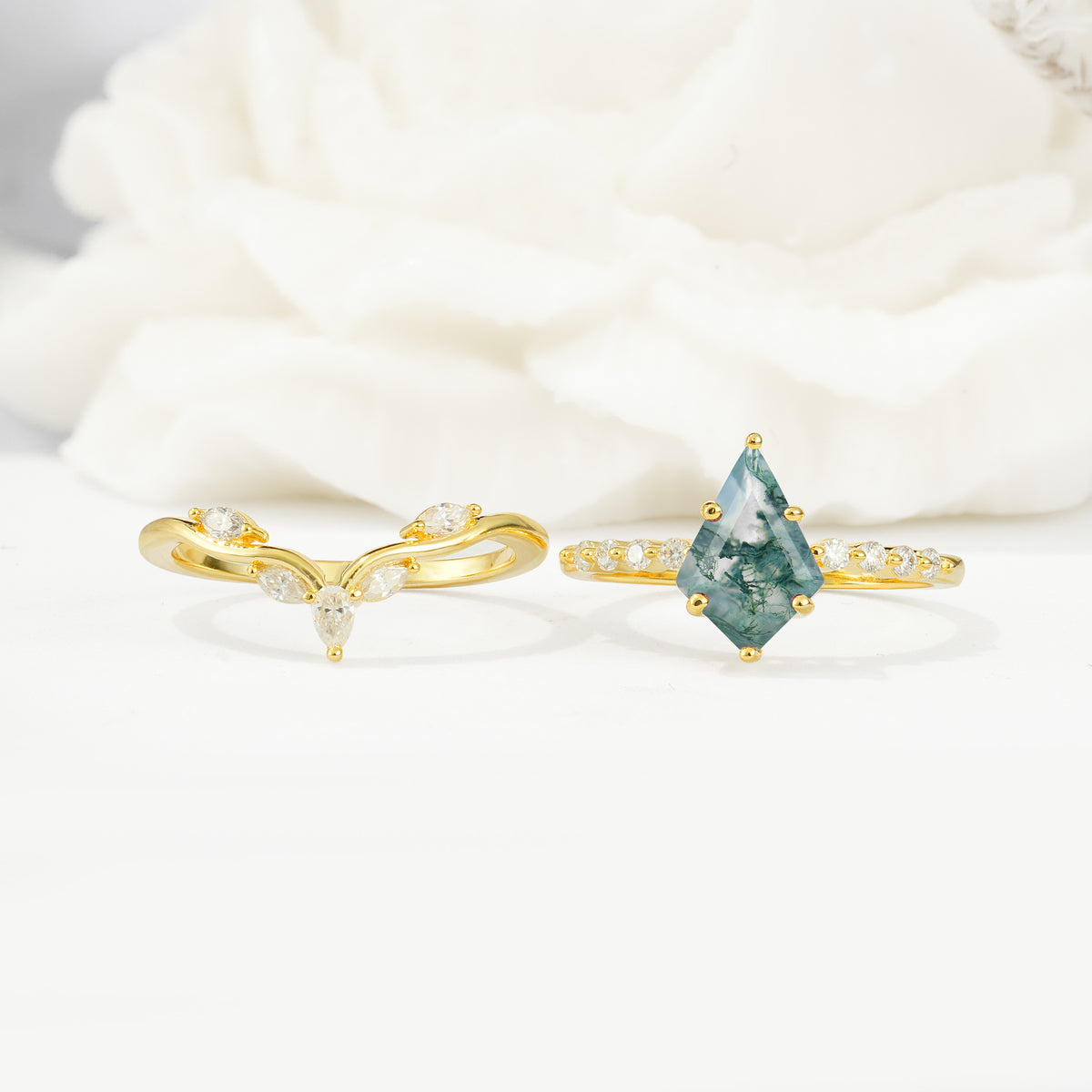 SR17094 Moss Agate Ring - White-Gold