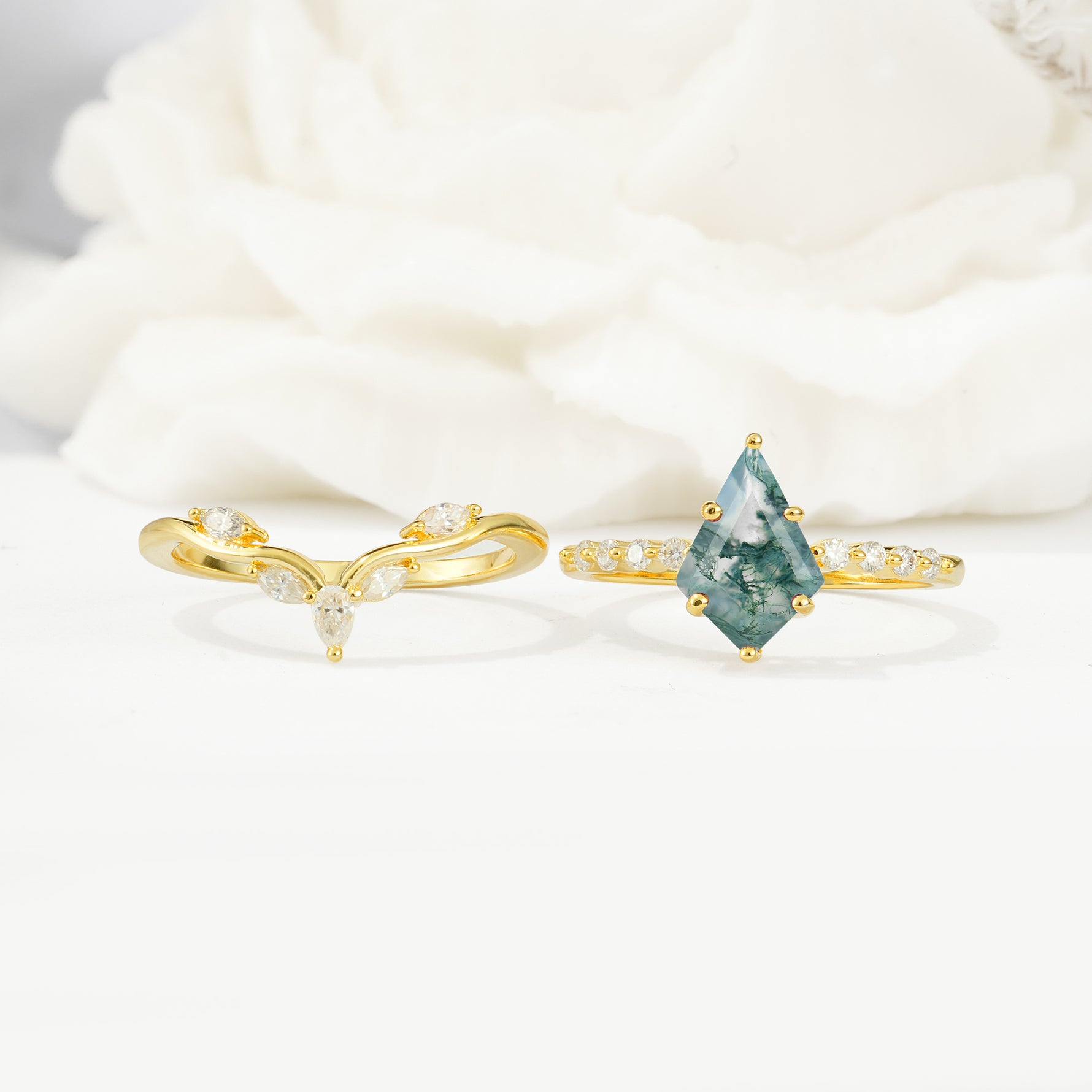 SR17094 Moss Agate Ring - White-Gold
