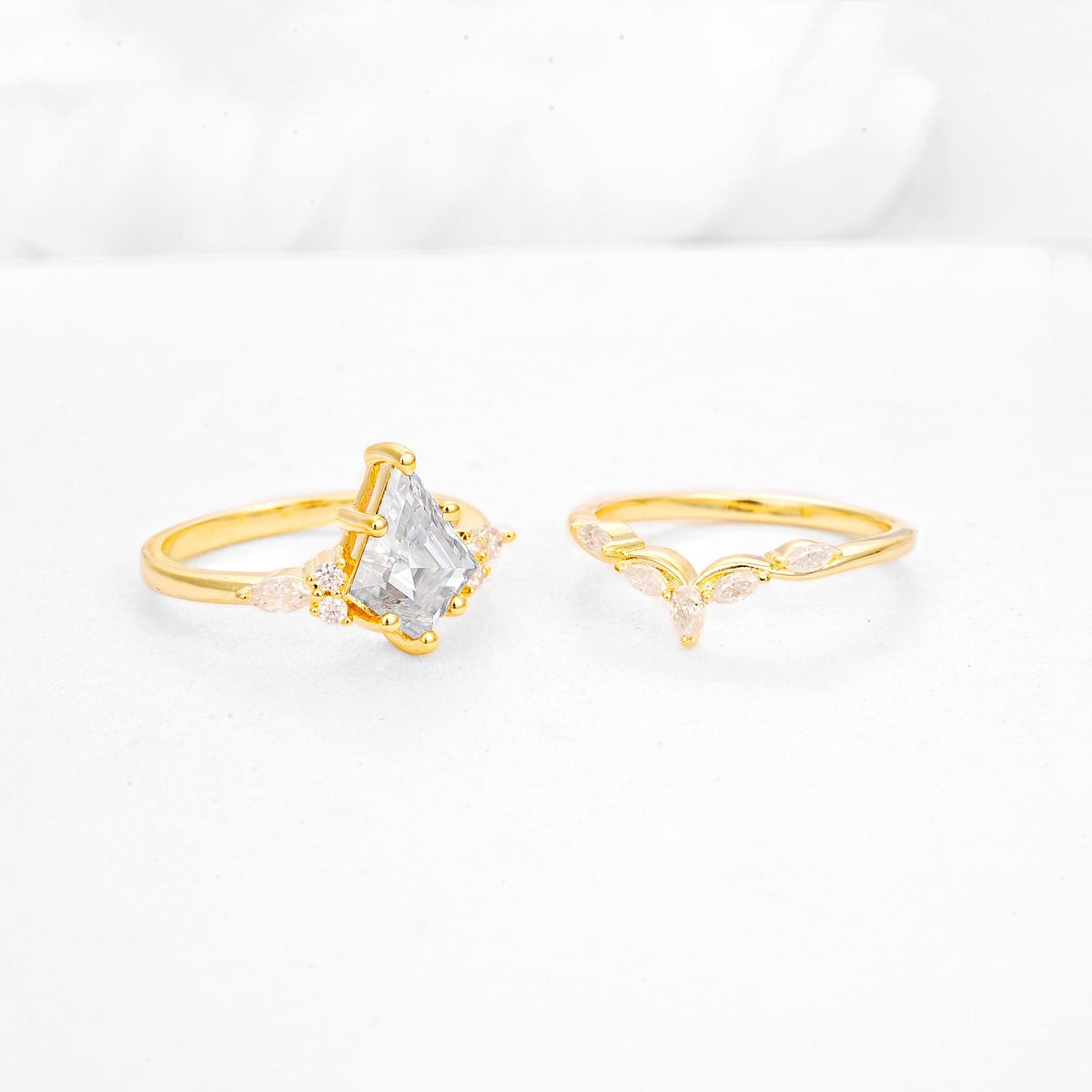 Kite Cut Moissanite Engagement Ring Set with Lotus Tiara Enhancer - Additional view