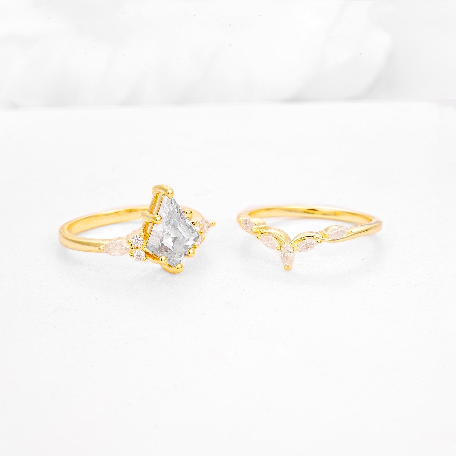Kite Cut Moissanite Engagement Ring Set with Lotus Tiara Enhancer - Additional view