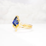 Kite Cut Sapphire Engagement Ring Set with Lotus Tiara Enhancer - Rose-Gold
