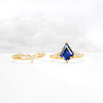 Kite Cut Sapphire Engagement Ring Set with Lotus Tiara Enhancer - White-Gold
