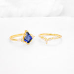 Kite Cut Sapphire Engagement Ring Set with Lotus Tiara Enhancer - Additional view
