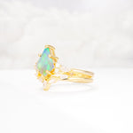 Kite Cut Fire Opal Engagement Ring Set with Lotus Tiara Enhancer - Rose-Gold