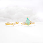 Kite Cut Fire Opal Engagement Ring Set with Lotus Tiara Enhancer - White-Gold