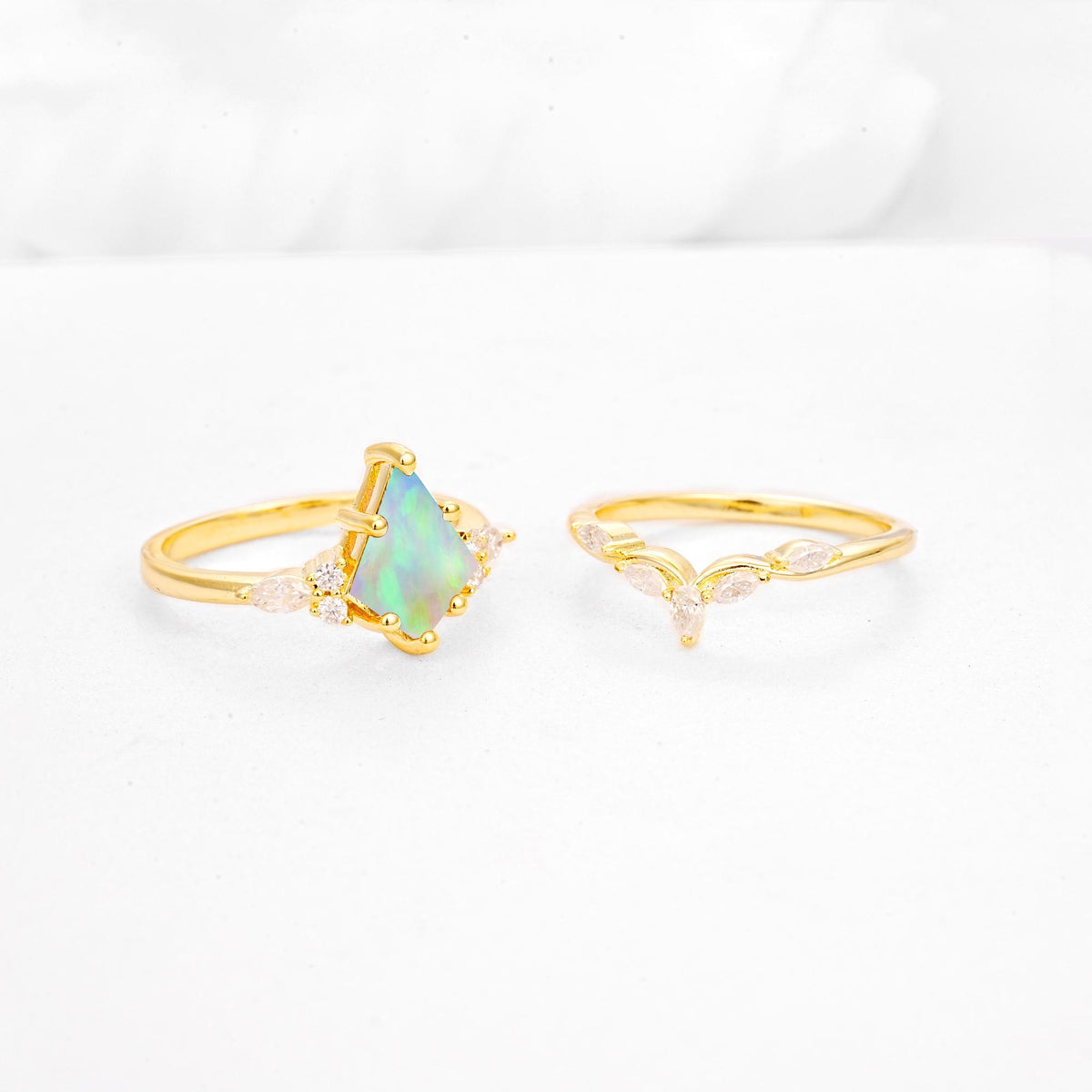 Kite Cut Fire Opal Engagement Ring Set with Lotus Tiara Enhancer - Additional view