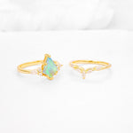 Kite Cut Fire Opal Engagement Ring Set with Lotus Tiara Enhancer - Additional view
