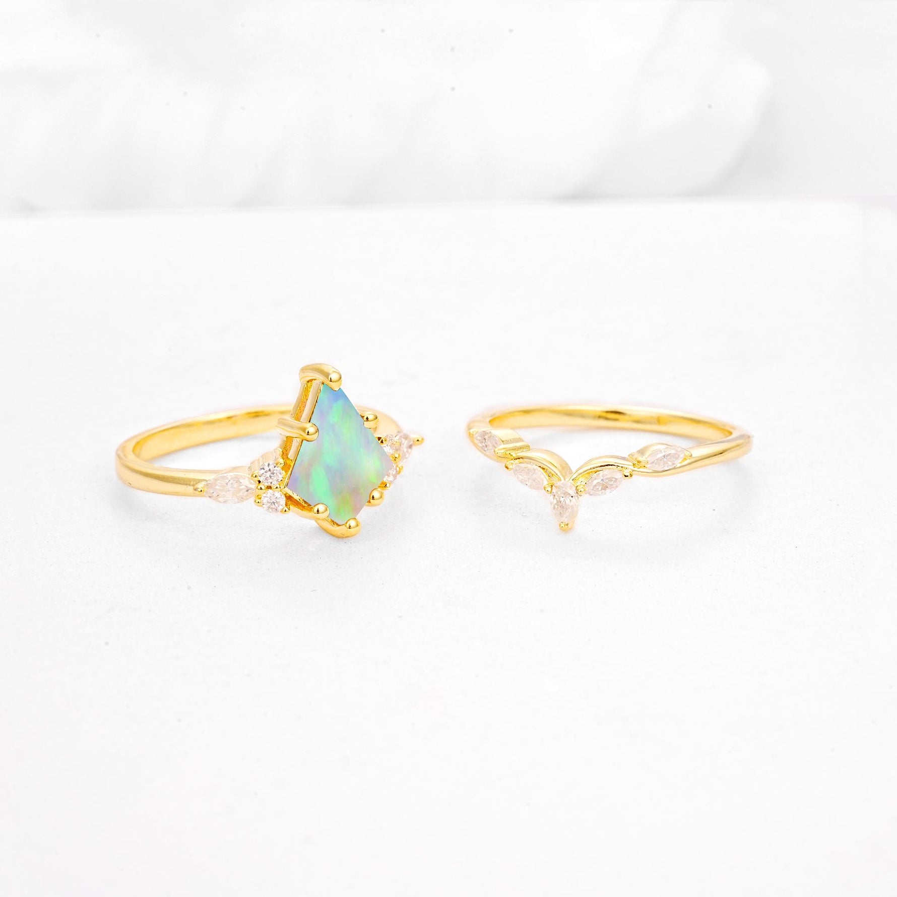 Kite Cut Fire Opal Engagement Ring Set with Lotus Tiara Enhancer - Additional view