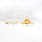 Kite Cut Citrine Engagement Ring Set with Lotus Tiara Enhancer - White-Gold