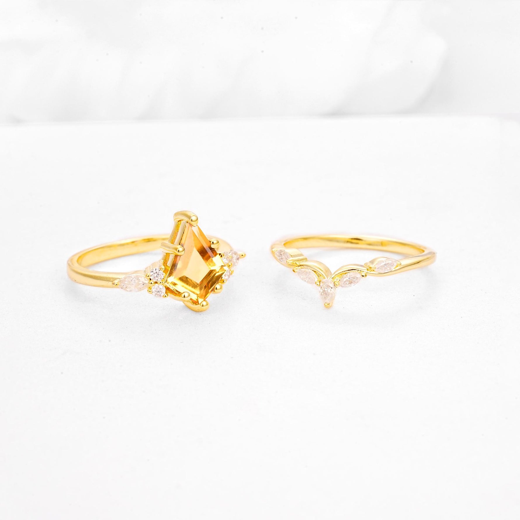 Kite Cut Citrine Engagement Ring Set with Lotus Tiara Enhancer - Additional view