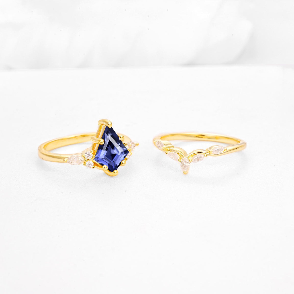 Kite Cut Tanzanite Engagement Ring Set with Lotus Tiara Enhancer - Additional view
