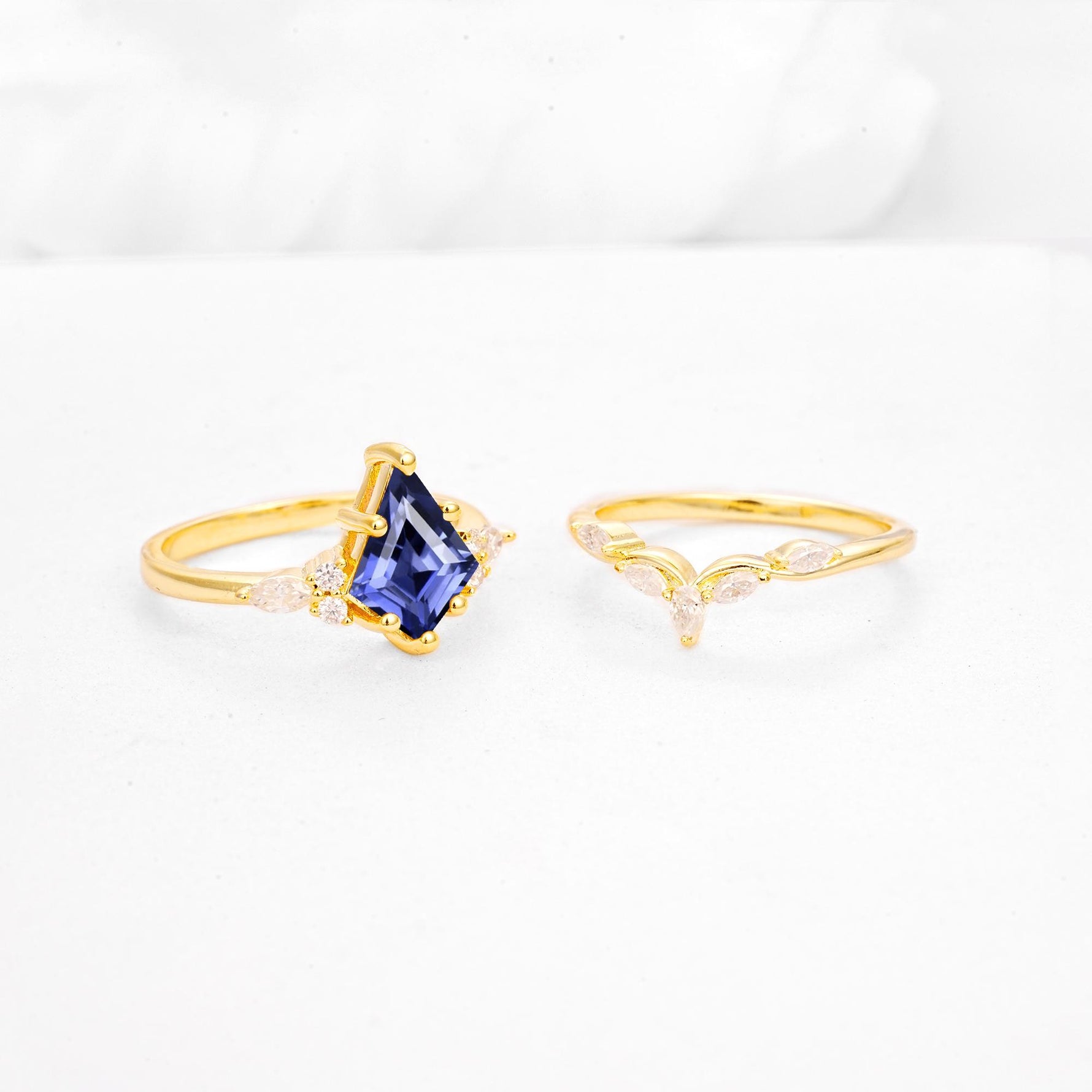 Kite Cut Tanzanite Engagement Ring Set with Lotus Tiara Enhancer - Additional view