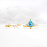 Kite Cut Turquoise Engagement Ring Set with Lotus Tiara Enhancer - White-Gold