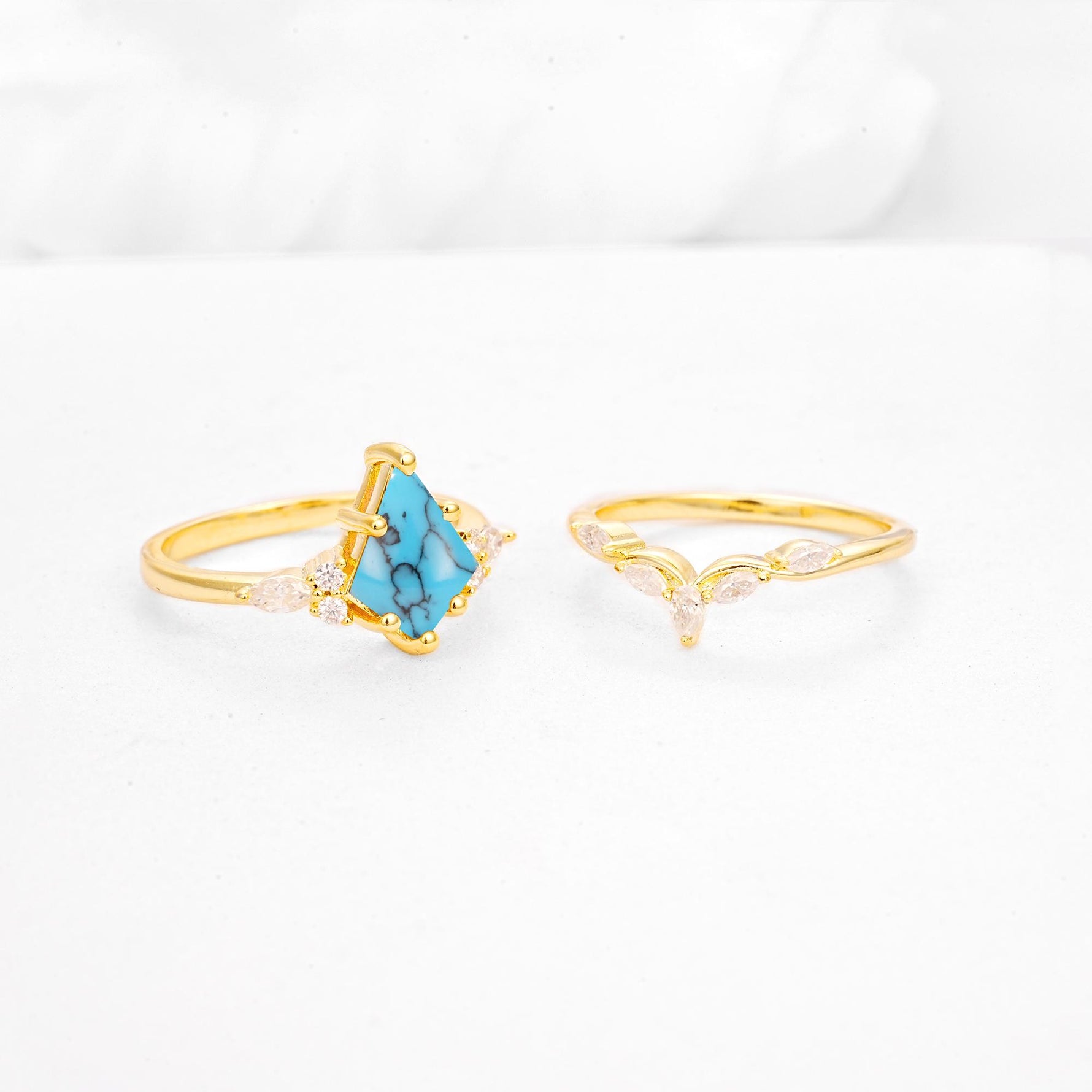 Kite Cut Turquoise Engagement Ring Set with Lotus Tiara Enhancer - Additional view