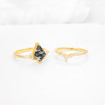Kite Cut Black Rutilated Quartz Engagement Ring Set with Lotus Tiara Enhancer - Additional view