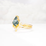 Kite Cut Moss Agate Engagement Ring Set with Lotus Tiara Enhancer - Rose-Gold