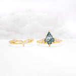 Kite Cut Moss Agate Engagement Ring Set with Lotus Tiara Enhancer - White-Gold