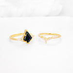 Kite Cut Black Onyx Engagement Ring Set with Lotus Tiara Enhancer - Additional view