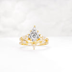 Kite Cut Lab Diamond Engagement Ring Set with Lotus Tiara Enhancer - Yellow-Gold
